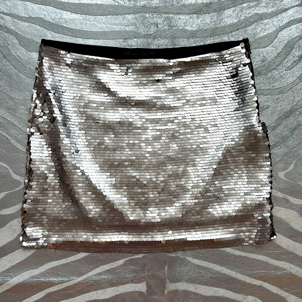 Zara Silver Sequin Skirt Medium
